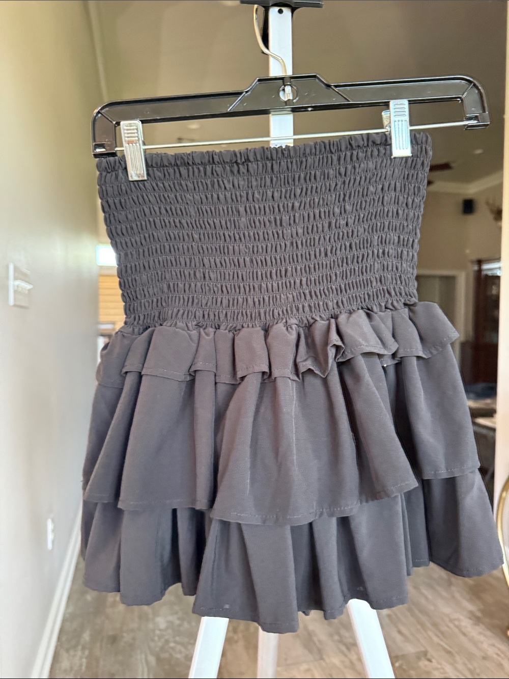 Favlux Smocked Ruffle Tiered Mini Skirt in Black